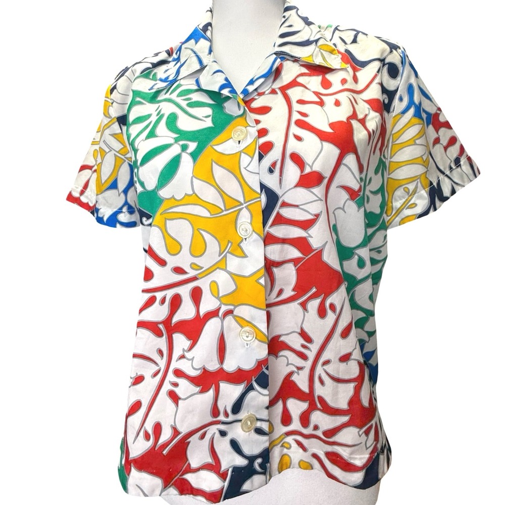 Tropical Hawaiian Floral Button Shirt‎ Womens Medium Multicolor Vintage